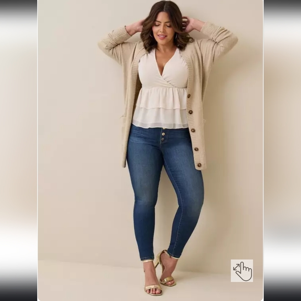 torrid Cream Tiered V-Neck Peplum Blouse